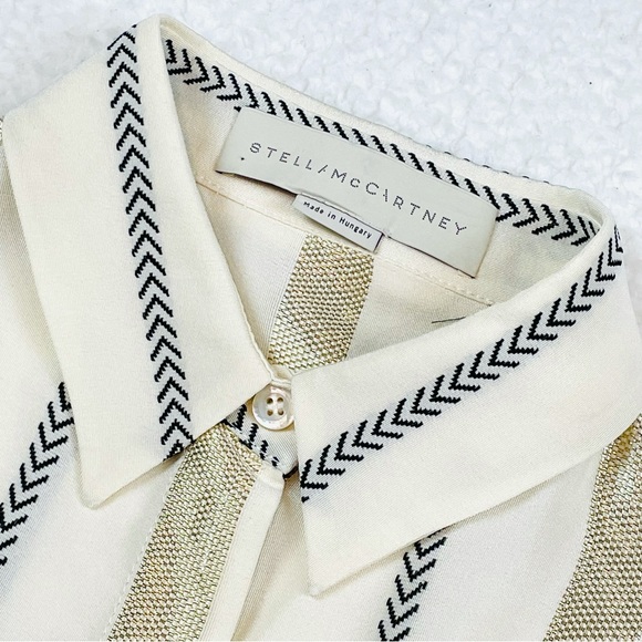 STELLA MCCARTNEY • Gold and Black Striped Silk Button-Down Shirt - Picture 11 of 16